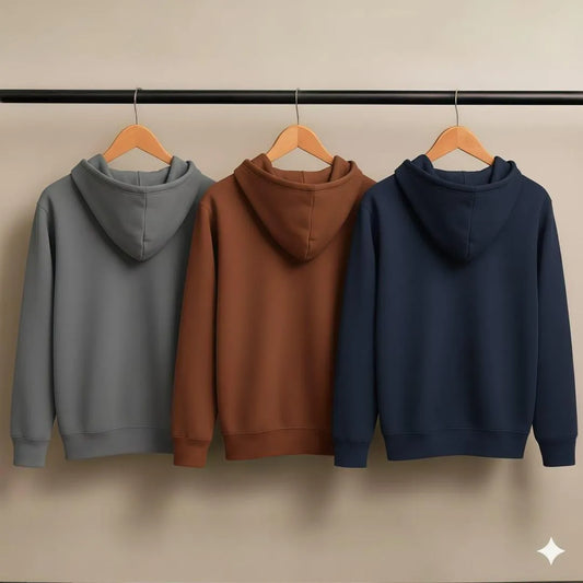 3-Piece Men’s Fleece Plain Hoodie Set